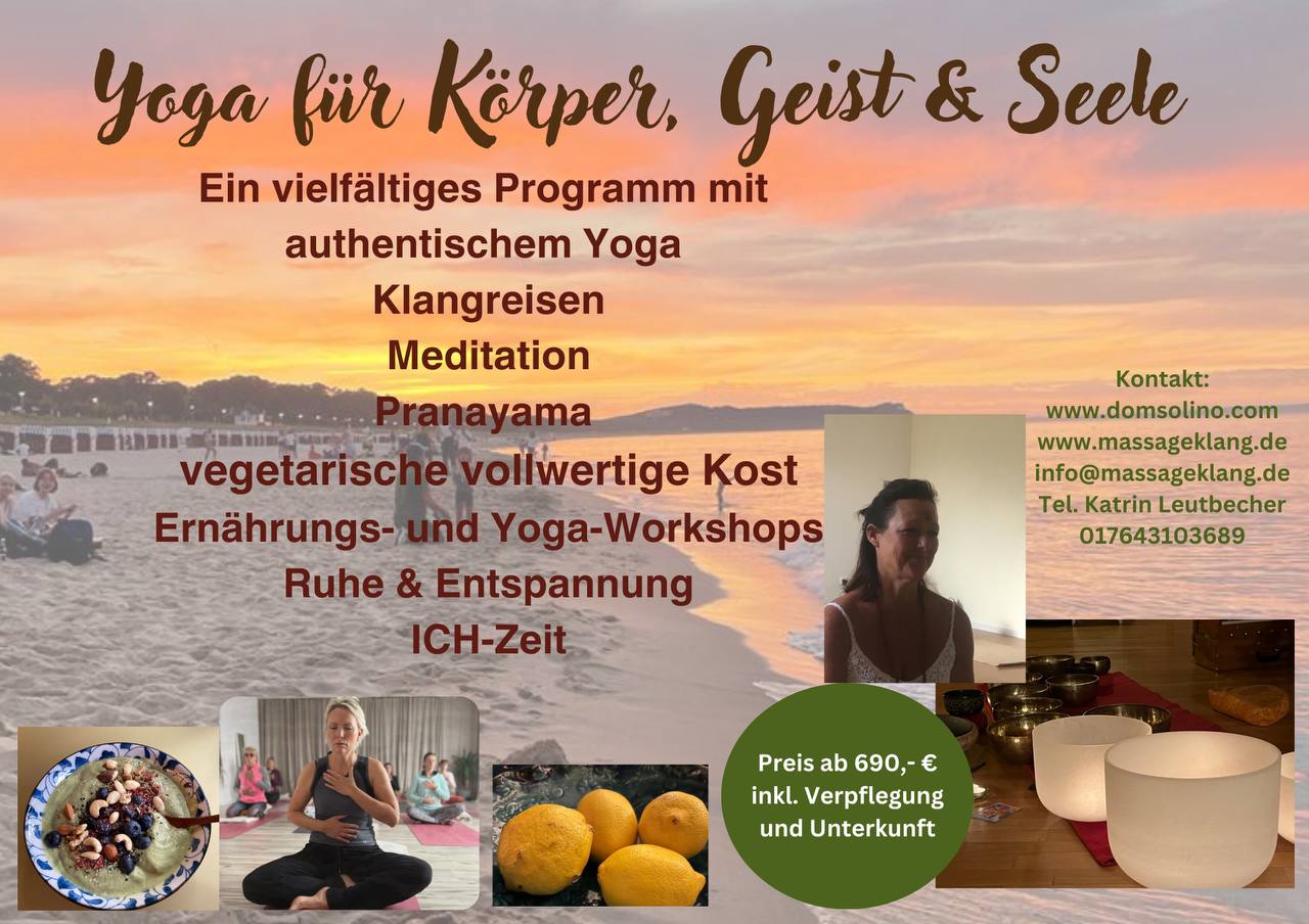 Flyer von Katrin Leutbecher - Massageklang vom Yogaretreat an der polnischen Ostseeküste 2024